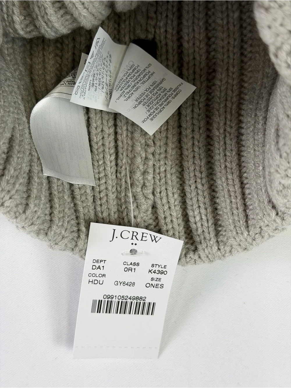 J. Crew Gray Knit Beanie with White, Gray & Peach Pompom!  NWT - warm fashion